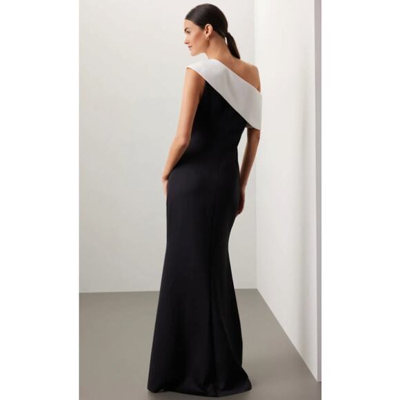 Badgley Mischka One Shoulder Black and White Gown - Picture 3 of 8